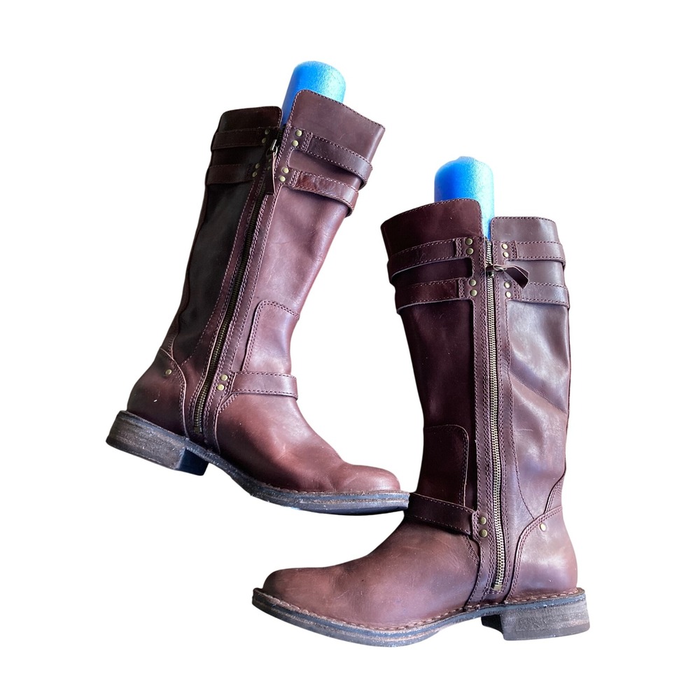 UGG Lynnea II Brown Leather Triple Buckle Tall Moto Boots 1001999 Womens 9.5